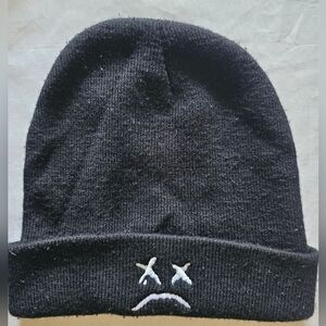 Embroidered Sad Face Knit Beanie Hat for Men and Women Warm Winter Cap